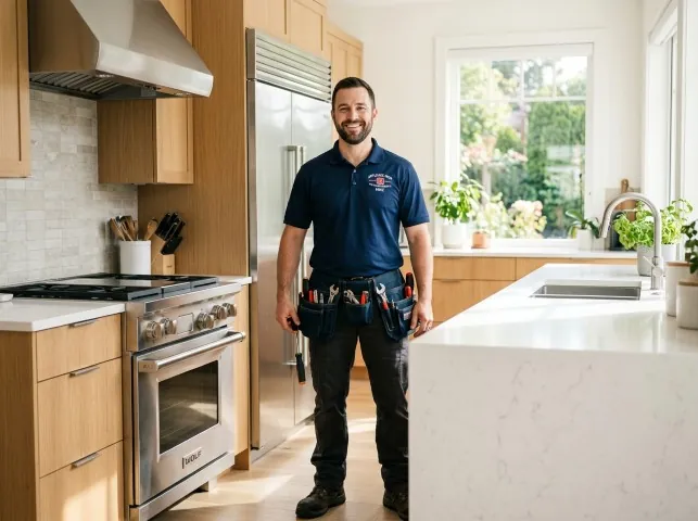 Appliance Repair Hero technician in a Atherton, CA kitchen after an appliance repair